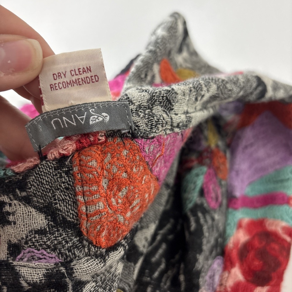 Anu S Boho Lagenlook Embroidered Waterfall Vest Cardigan Art To Wear Wool Artsy - Picture 9 of 12